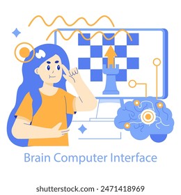 Brain Computer Interface concept A captivating vector illustration showcasing the synergy between human cognition and advanced computational technology Vector illustration