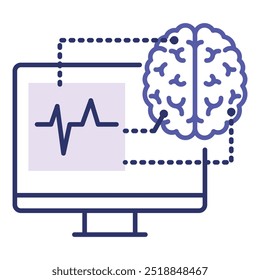 Cerebro Icono de interfaz de computadora. cerebro, icono de monitor Ilustración de neurotecnología para la comunicación directa del cerebro con dispositivos. 