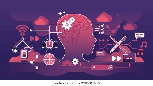 Brain computer interfaces or BCI to control device with brain outline concept. Neuron technology and mind controlled process vector illustration. Cyberspace innovation as virtual neural machine head.