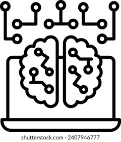 Konzept der Gehirncomputer-Schnittstellen, Neurostimulatoren, Vektorsymbol-Design der Vektorlinie, Symbol für die Vorhersage oder die Adaption, künstliche Intelligenz, neuronale Schaltkreisgrafik