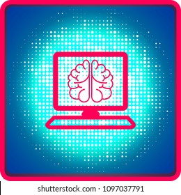 brain in computer vector, laptop computer intelligent think processing. AI technology.