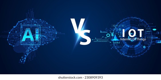 Brain concept, AI control and IoT technology, Internet of Things Comparison between the two technologies On a futuristic background