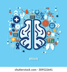 Brain concept design on blue background,clean vector
