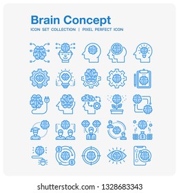 Brain Concept Icons Set. UI Pixel Perfect Well-crafted Vector Thin Line Icons. The illustrations are a vector.