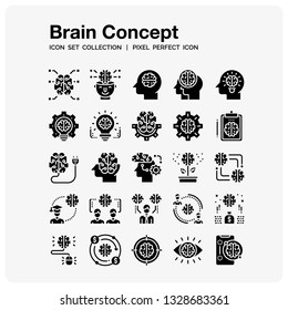 Brain Concept Icons Set. UI Pixel Perfect Well-crafted Vector Thin Line Icons. The illustrations are a vector.