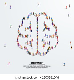 Brain concept. A large group of people form to create a shape brain. People organ icon series. Vector illustration.