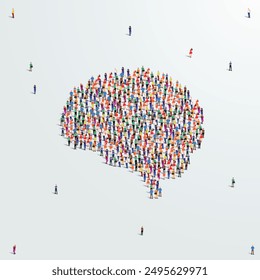 Brain concept. Organ donation day. A large group of people form to create a brain shape. People organ icon series. Vector illustration.