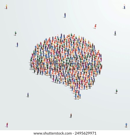 Brain concept. Organ donation day. A large group of people form to create a brain shape. People organ icon series. Vector illustration.