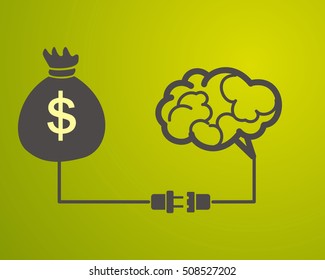 el cerebro está conectado a una bolsa con dinero