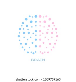 Icono de círculo conectado al cerebro. Vector colorido del cerebro con colores rosa y azul aislados en blanco