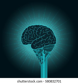 The brain is connected to the electronic device and a cloud service. The concept of a cyborg