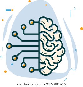 Brain connected with flexible polymer threads concept, neurodevelopmental stage vector design Artificial general intelligence symbol Natural Language Processing sign Machine Deep Learning illustration