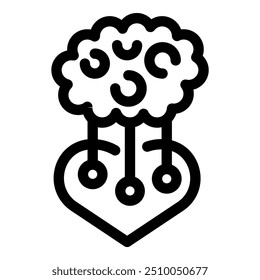 El cerebro está conectado a un corazón con tres cables, que representan la conexión entre las emociones y los pensamientos