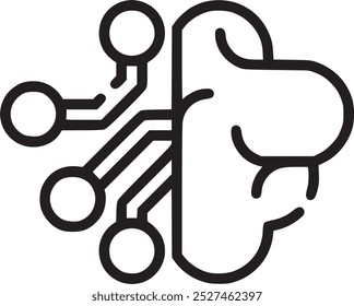 Brain with connected nodes, representing artificial intelligence or machine learning. Brain with connected nodes icon representing artificial intelligence, machine learning, and cognitive technology.