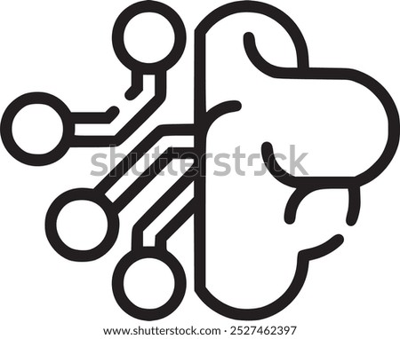 Brain with connected nodes, representing artificial intelligence or machine learning. Brain with connected nodes icon representing artificial intelligence, machine learning, and cognitive technology.