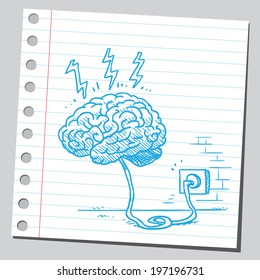 Brain connected to power outlet