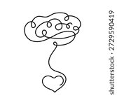 Brain connecting to heart in one continuous line art. Concept of intellect emotional balance, mental health, psychology support, love thinking. Vector illustration