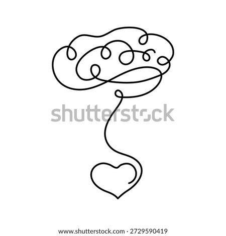 Brain connecting to heart in one continuous line art. Concept of intellect emotional balance, mental health, psychology support, love thinking. Vector illustration