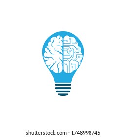 Brain connection bulb shape concept shape concept logo design. digital brain logo template.
