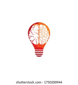 Brain connection bulb shape concept shape concept logo design. digital brain logo template.