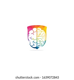 Brain connection logo design. digital brain logo template.