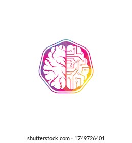 Brain connection logo design. digital brain logo template.