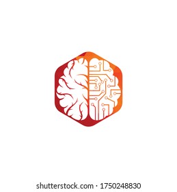 Brain connection logo design. digital brain logo template.