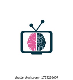 Brain connection logo design. digital brain logo template. Brain and tv logo
