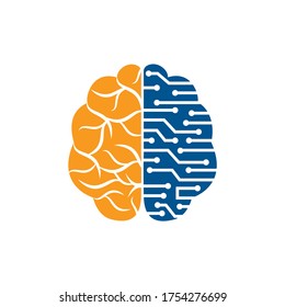 Brain connection logo design. digital brain logo template.