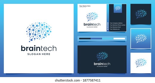 Brain connection logo design. digital brain tech logo an business card.