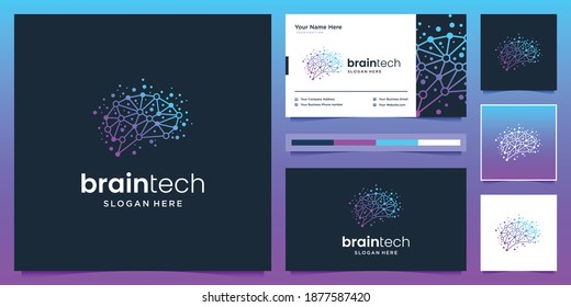 Brain connection logo design. digital brain tech logo an business card.