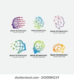 brain connection logo design. digital brain logo template
