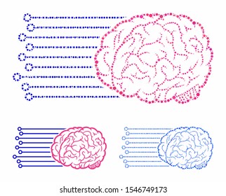 Brain connections mosaic of filled circles in different sizes and color tones, based on brain connections icon. Vector filled circles are composed into blue mosaic.