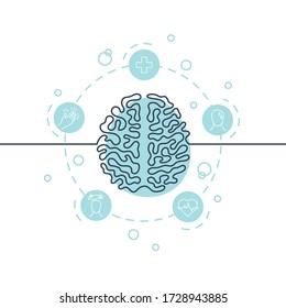Brain continuous line icon. Design for psychotherapist, mental health clinics, neurologist. Vector illustration isolated on a white background.