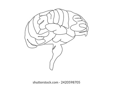 brain Continuous one line drawing. Human brain monoline design. Hand drawn minimalism style.
