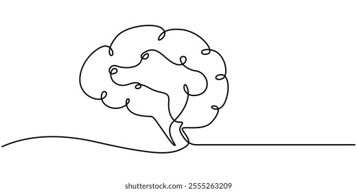Brain continuous one line drawing, Continuous one line drawing of human brain. Hand drawn minimalism style. brain line art vector illustration, Human brain single line art, continuous one
