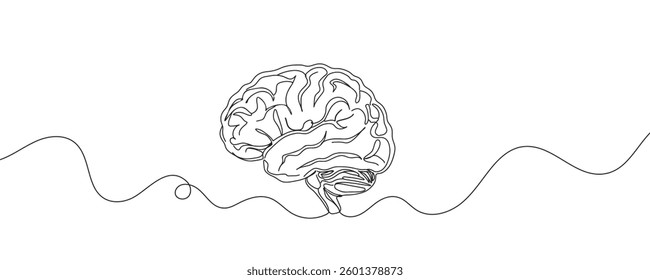 Brain continuous one line drawing. Human brain design in one line style. vector illustration.