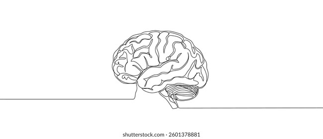Brain continuous one line drawing. Human brain design in one line style. vector illustration.