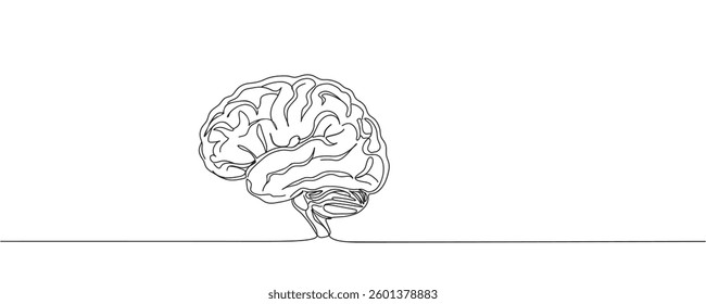 Brain continuous one line drawing. Human brain design in one line style. vector illustration.