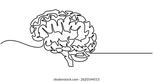 brain continuous one line drawing, Continuous one line drawing of human brain. Hand drawn minimalism style. brain line art vector illustration.
