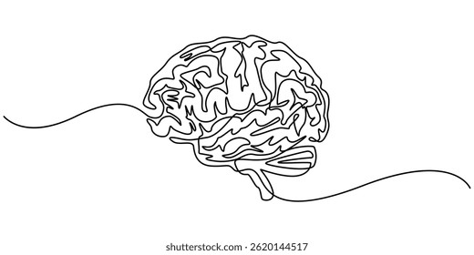 brain continuous one line drawing, Continuous one line drawing of human brain. Hand drawn minimalism style. brain line art vector illustration.