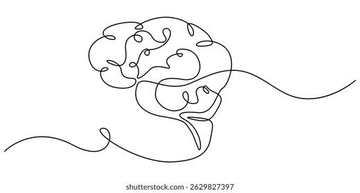 brain continuous one line drawing, Continuous one line drawing of human brain. Hand drawn minimalism style. brain line art vector illustration, Human brain continuous one line drawing. Hand drawn.