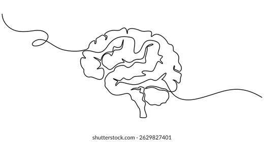 brain continuous one line drawing, Continuous one line drawing of human brain. Hand drawn minimalism style. brain line art vector illustration, Human brain continuous one line drawing. Hand drawn.