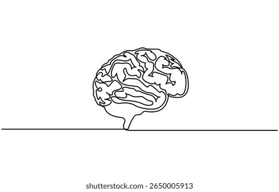 brain continuous one line drawing, Continuous one line drawing of human brain. Hand drawn minimalism style, idea and intelligence concept. Editable stroke.