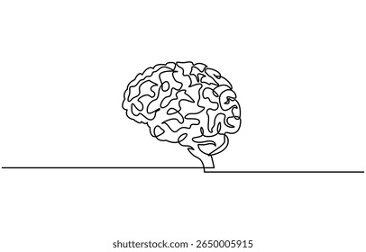brain continuous one line drawing, Continuous one line drawing of human brain. Hand drawn minimalism style, idea and intelligence concept. Editable stroke.