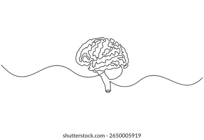 brain continuous one line drawing, Continuous one line drawing of human brain. Hand drawn minimalism style, idea and intelligence concept. Editable stroke.
