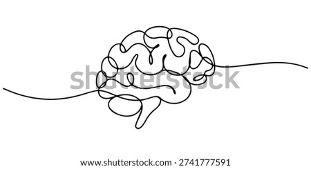 brain continuous one line drawing, Human brain continuous one line drawing concept of Hand drawn minimalism style, one line Art icon drawing, Human brain continuous one line drawing of art vector illustration and intelligence outline