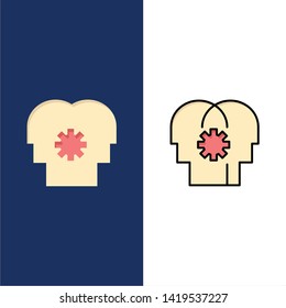 Brain, Control, Mind, Setting  Icons. Flat and Line Filled Icon Set Vector Blue Background