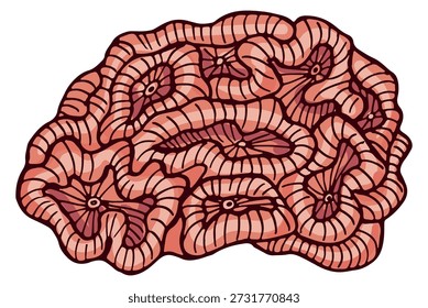 Icono de coral cerebral. Dibujo de color de pólipo de coliflor