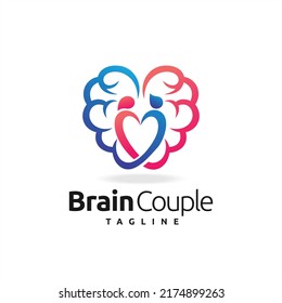 Brain couple logo with love concept